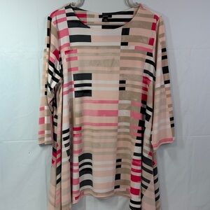 Alfani Women's Long Sleeve Striped Top - Pink, Black, Cream